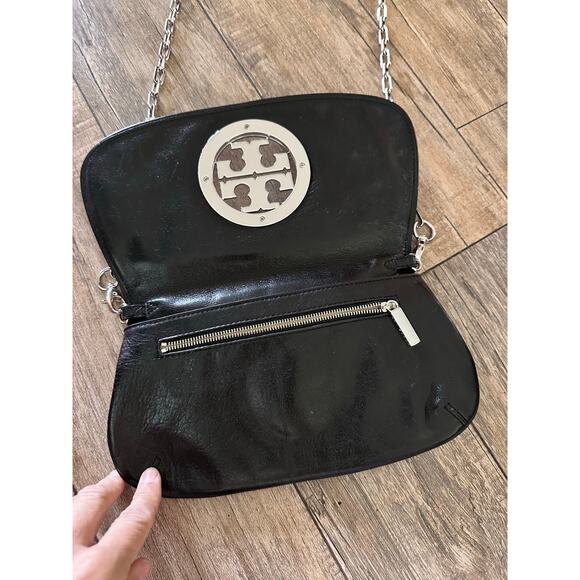 Tory Burch Women's Black Reva Flap Chain Leather Logo Crossbody Bag - Picture 8 of 13